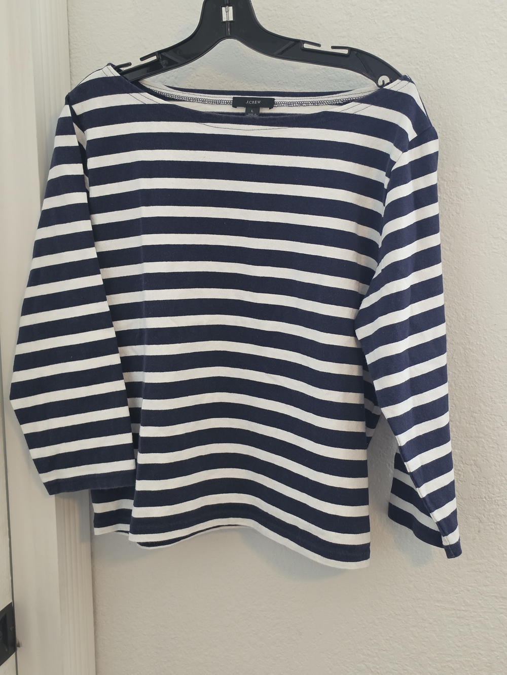 J. Crew Navy and White Striped Long Sleeve Boatneck Tee